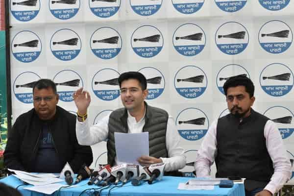 Raghav Chadha addressing the press conference